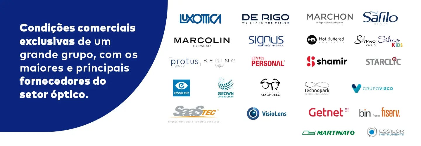 Banner com as logos dos parceiros coopesp e o texto Condições comerciais exclusivas de um grande grupo, com os maiores e principais fornecedores do setor óptico.